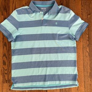 Izod Men's Light Blue and Navy Striped Polo